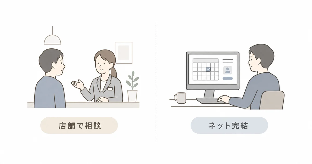 JTBの店舗相談とネット専業サイトを比較する図解