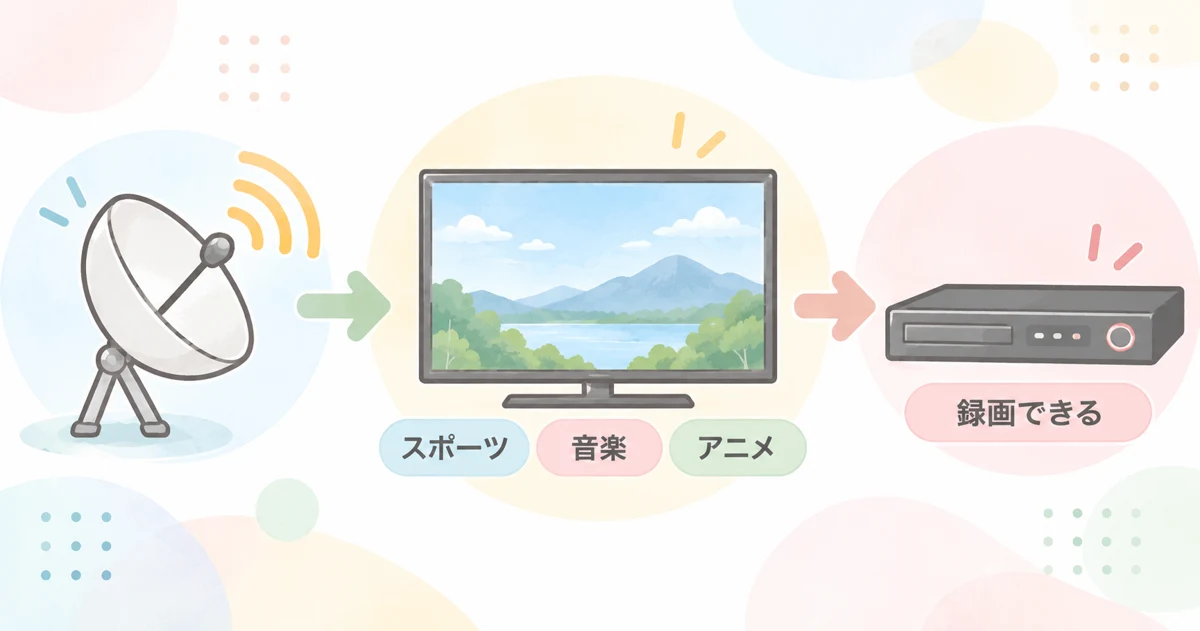 スカパー!で専門チャンネルをテレビで観て録画できる仕組みの図解