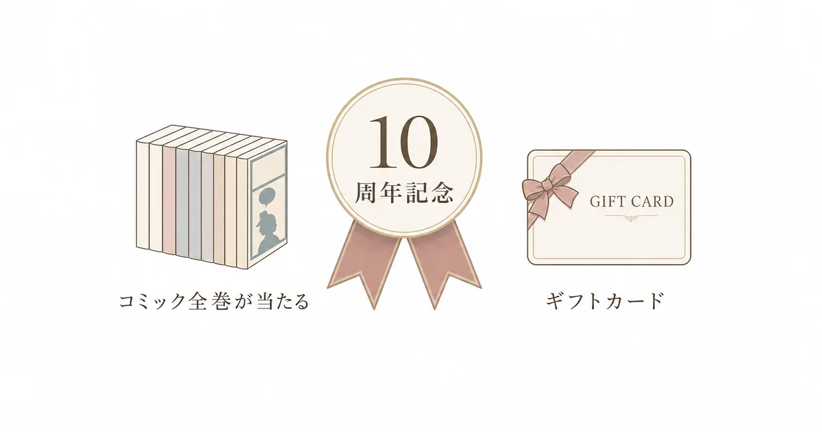 10周年記念でコミック全巻やアニメイト商品券が当たるキャンペーンを示す図解