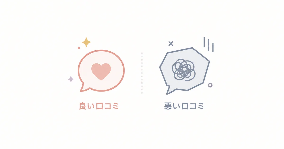 AMNIBUSの良い口コミと悪い口コミを対比した図解