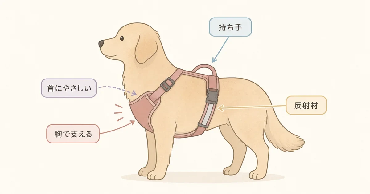 首ではなく胸で支えるハーネスのイメージ